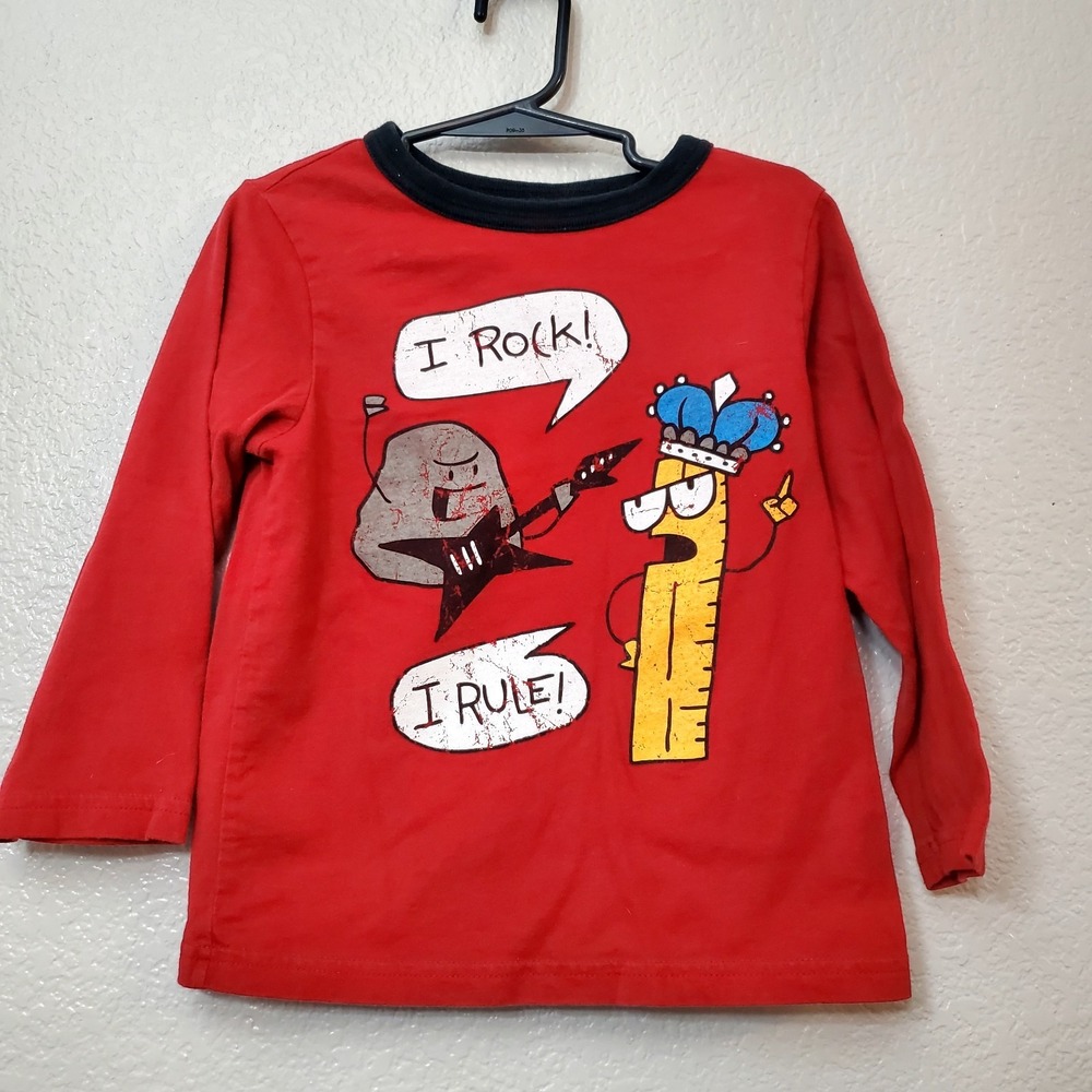 Children's Place ♡ Distressed Red Long Sleeve Shirt "I Rock,‎ I Rule" ♡ Size: 3T